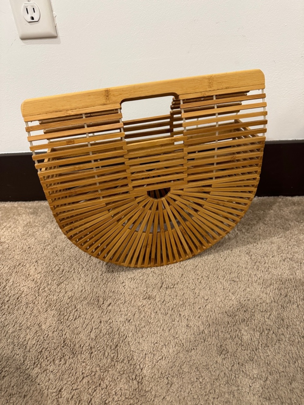 Half-Moon Bamboo Cage Handbag - Natural Brown